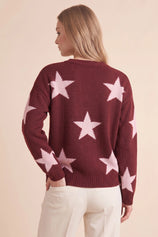 Womens Burgundy Star Pattern Pullover Sweater | CicyBell