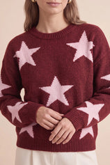 Womens Burgundy Star Pattern Pullover Sweater | CicyBell