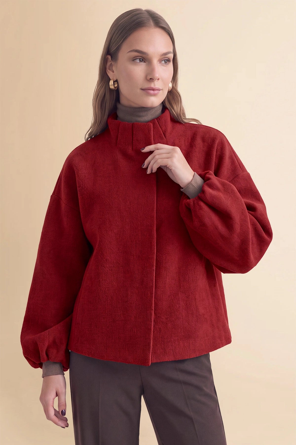 Womens Burgundy Mock Neck Sweater Cardigan | CicyBell