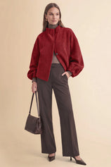 Womens Burgundy Mock Neck Sweater Cardigan | CicyBell