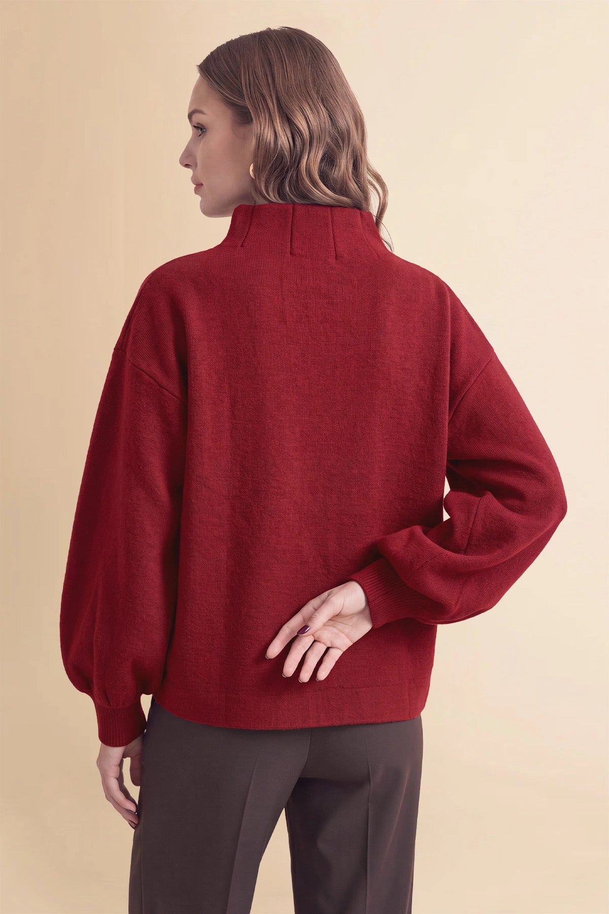 Womens Burgundy Mock Neck Sweater Cardigan | CicyBell