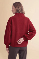 Womens Burgundy Mock Neck Sweater Cardigan | CicyBell
