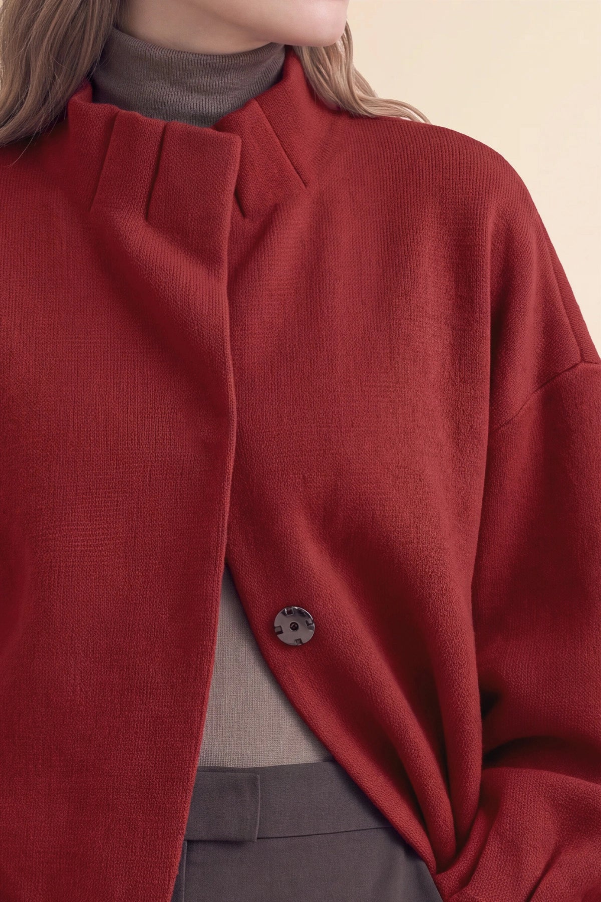 Womens Burgundy Mock Neck Sweater Cardigan | CicyBell