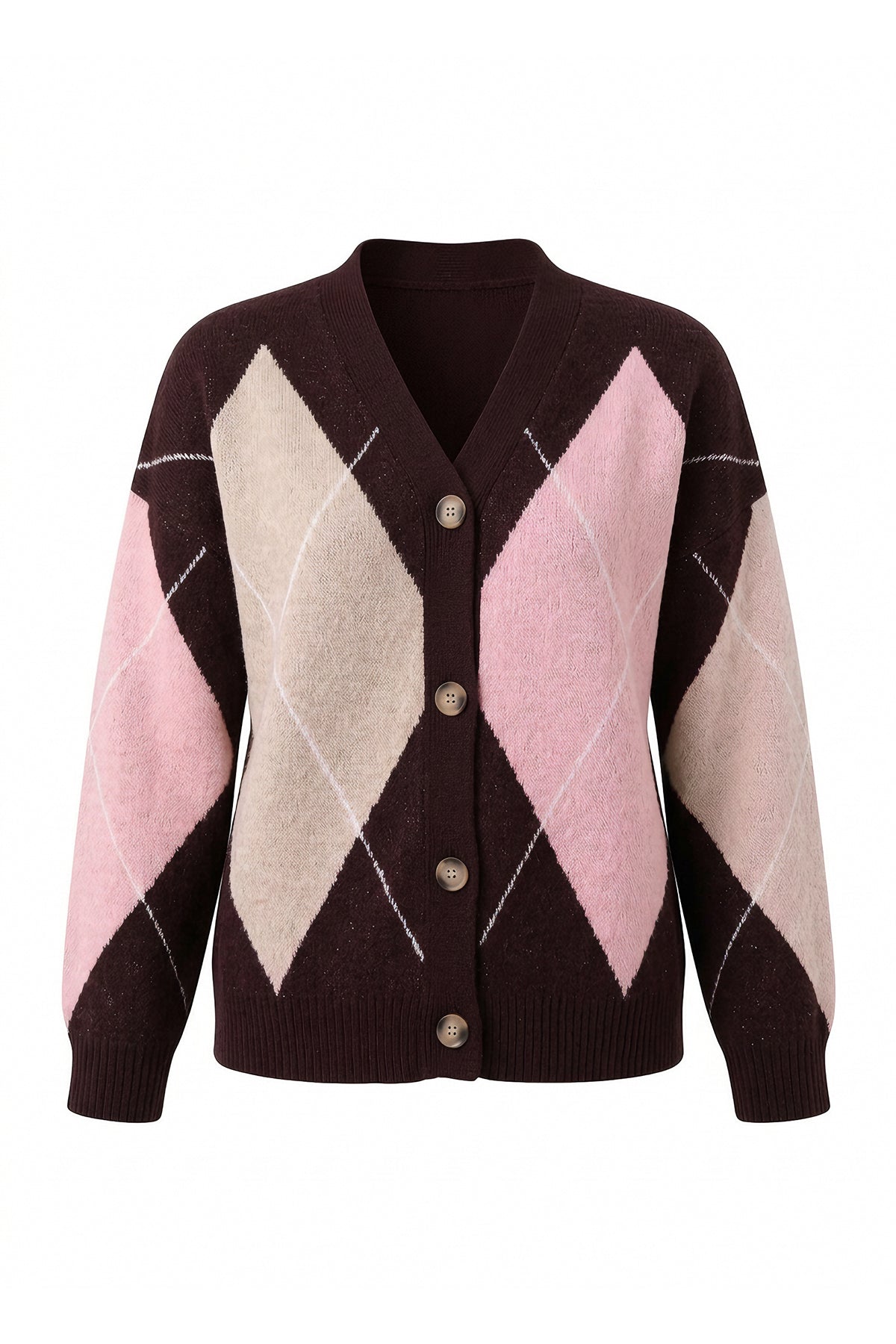 Women Burgundy Plaid Color Block Cardigan | CicyBell
