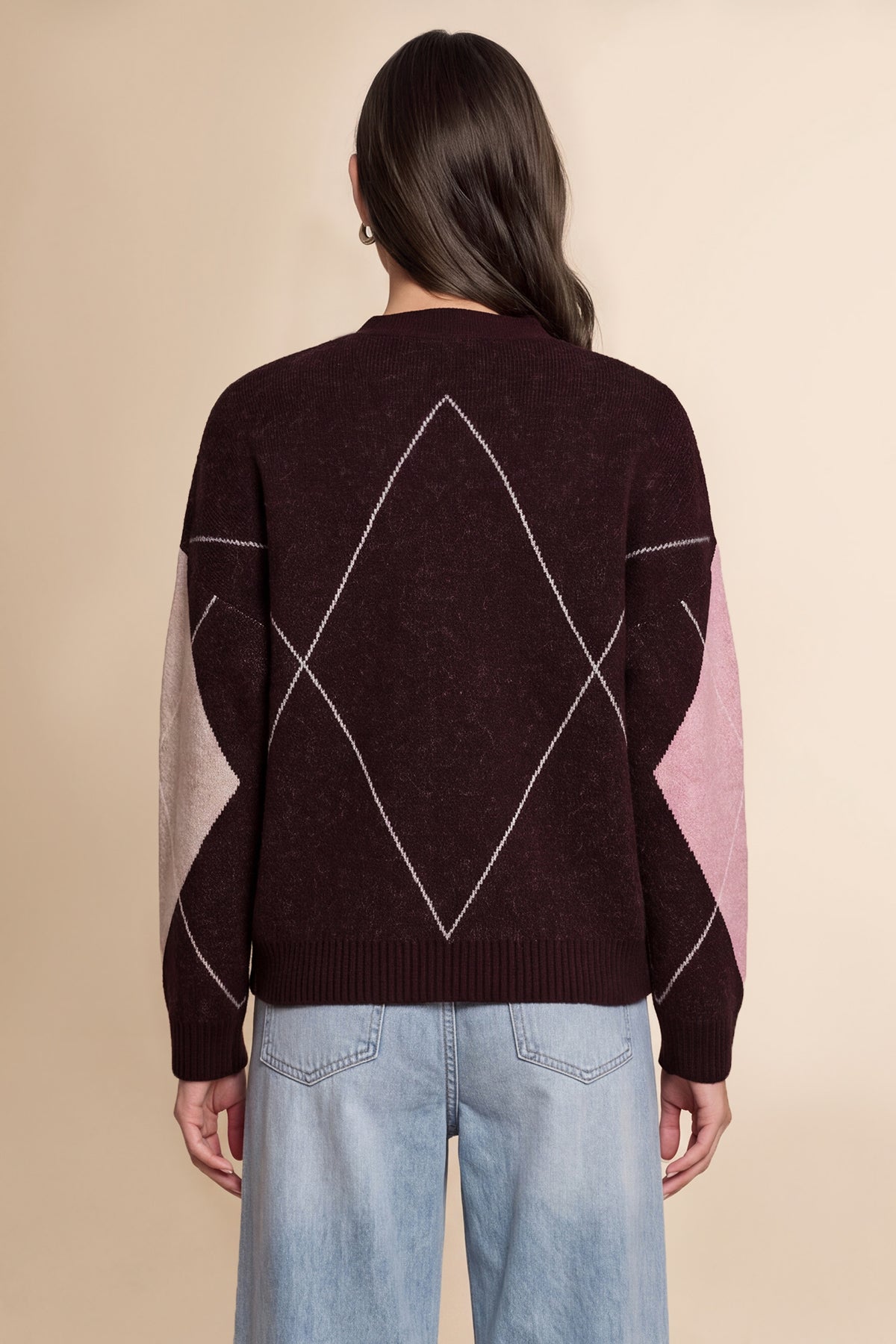 Women Burgundy Plaid Color Block Cardigan | CicyBell