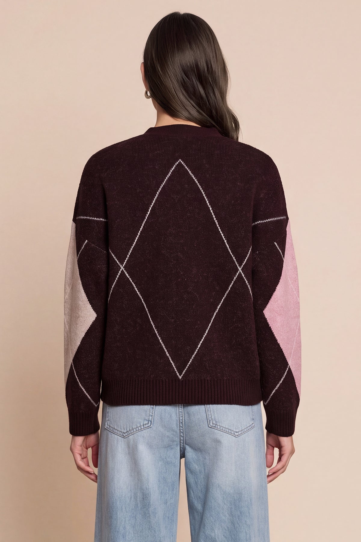 Women Burgundy Plaid Color Block Cardigan | CicyBell