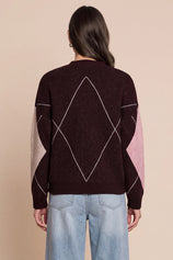 Women Burgundy Plaid Color Block Cardigan | CicyBell