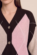 Women Burgundy Plaid Color Block Cardigan | CicyBell