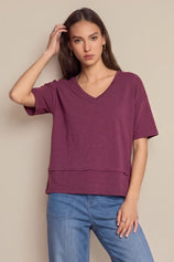 Womens Burgundy Summer V Neck T Shirts | CicyBell