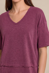 Womens Burgundy Summer V Neck T Shirts | CicyBell