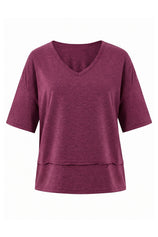 Womens Burgundy Summer V Neck T Shirts | CicyBell