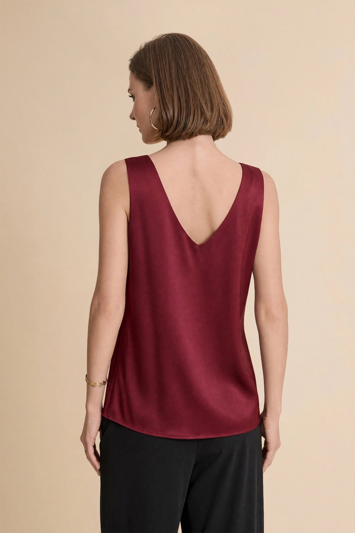 Womens Burgundy V Neck Satin Tank Tops  | CicyBell