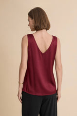 Womens Burgundy V Neck Satin Tank Tops  | CicyBell