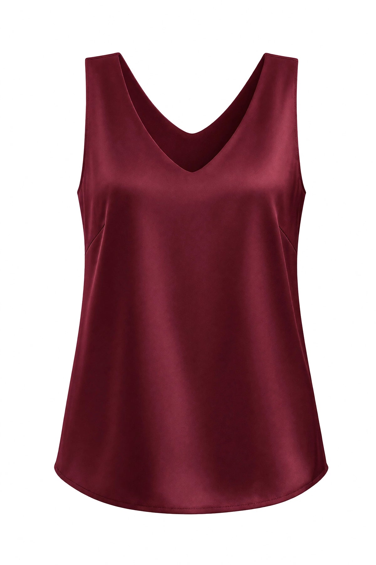 Womens Burgundy V Neck Satin Tank Tops  | CicyBell