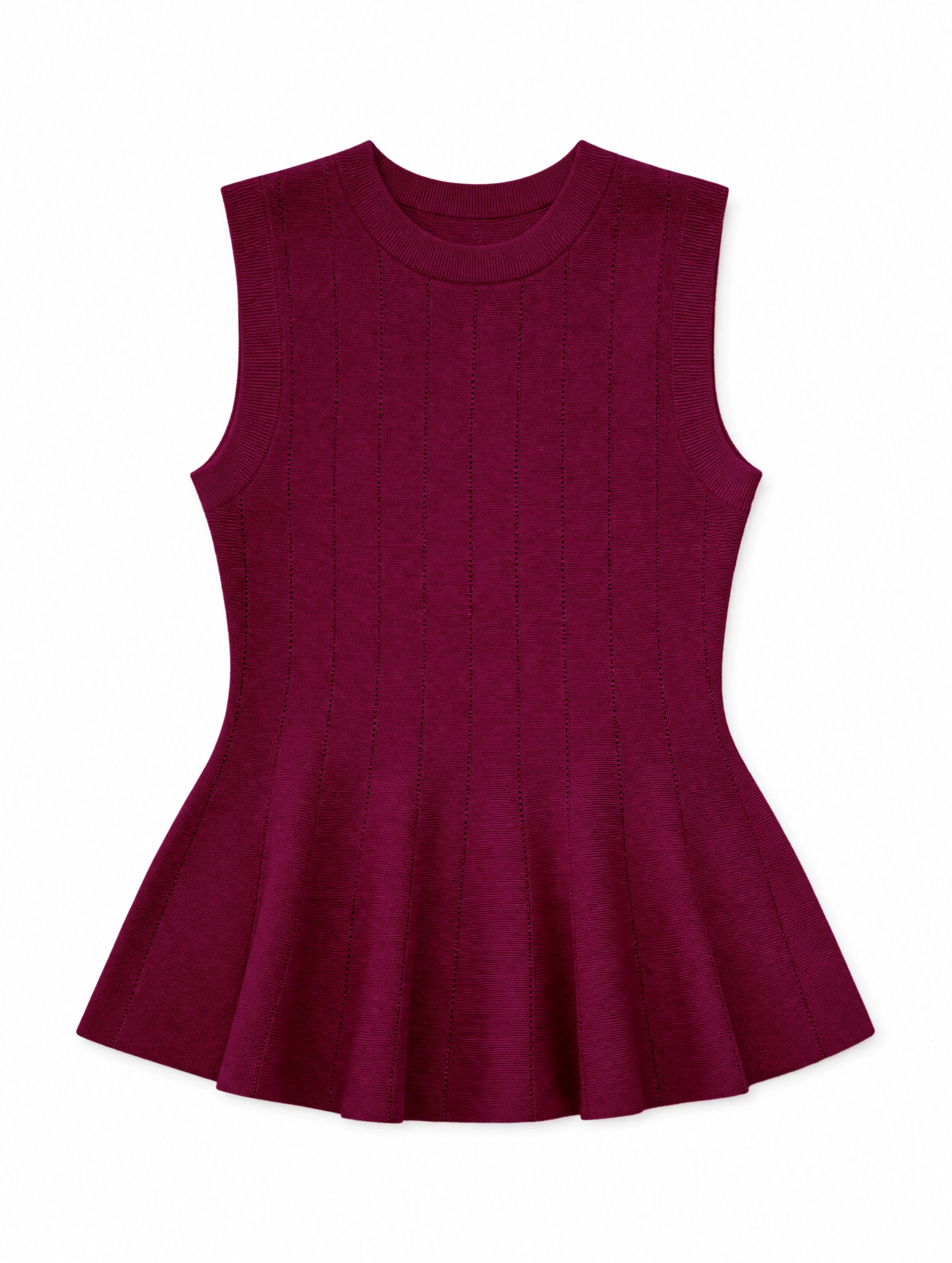 Womens Burgundy Pleated Peplum Tank Tops | CicyBell