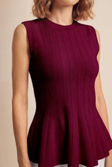 Womens Burgundy Pleated Peplum Tank Tops | CicyBell
