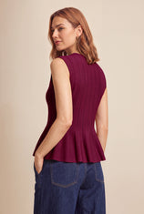 Womens Burgundy Pleated Peplum Tank Tops | CicyBell