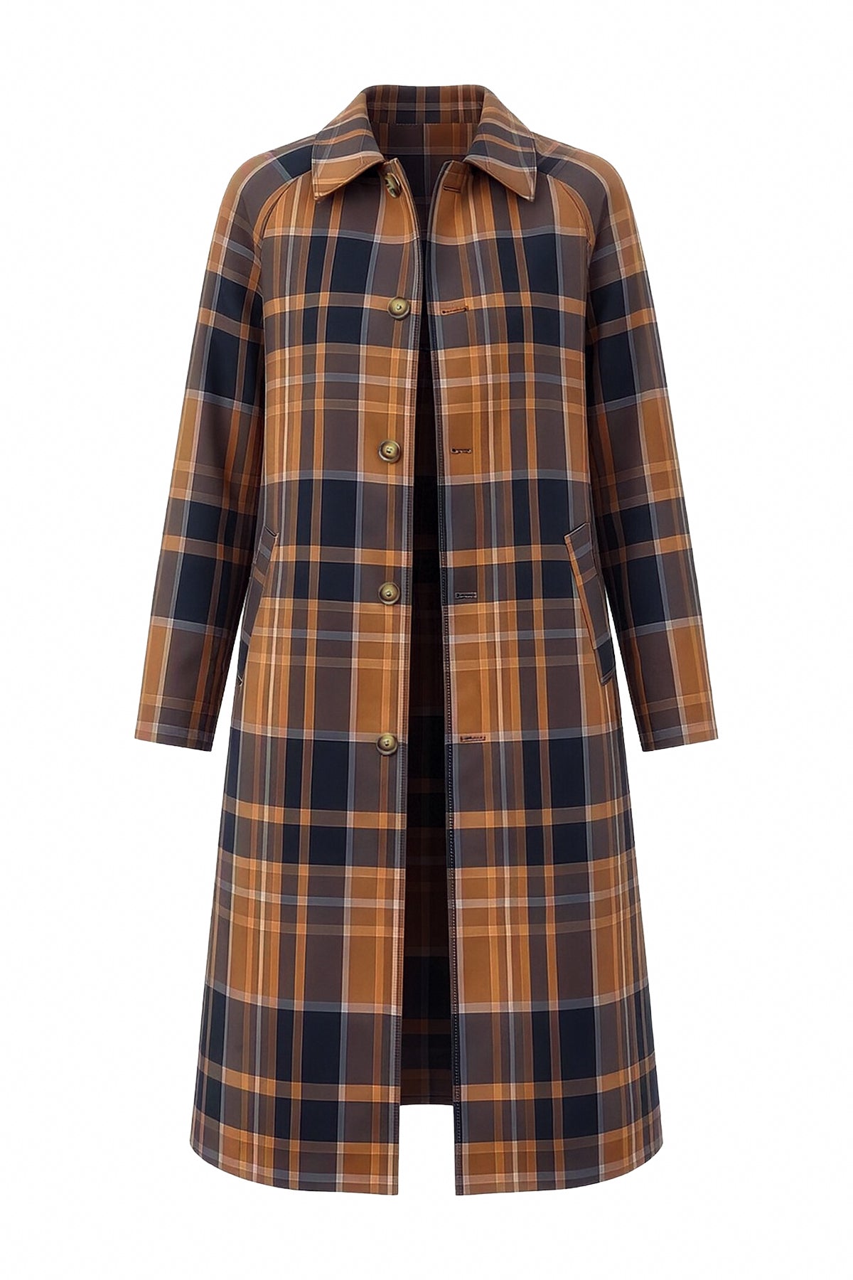 Womens Camel Plaid Trench Long Coat | CicyBell
