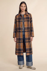 Womens Camel Plaid Trench Long Coat | CicyBell