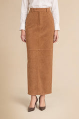 Womens Camel Suede Maxi Skirt | CicyBell