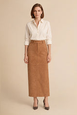 Womens Camel Suede Maxi Skirt | CicyBell