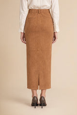 Womens Camel Suede Maxi Skirt | CicyBell