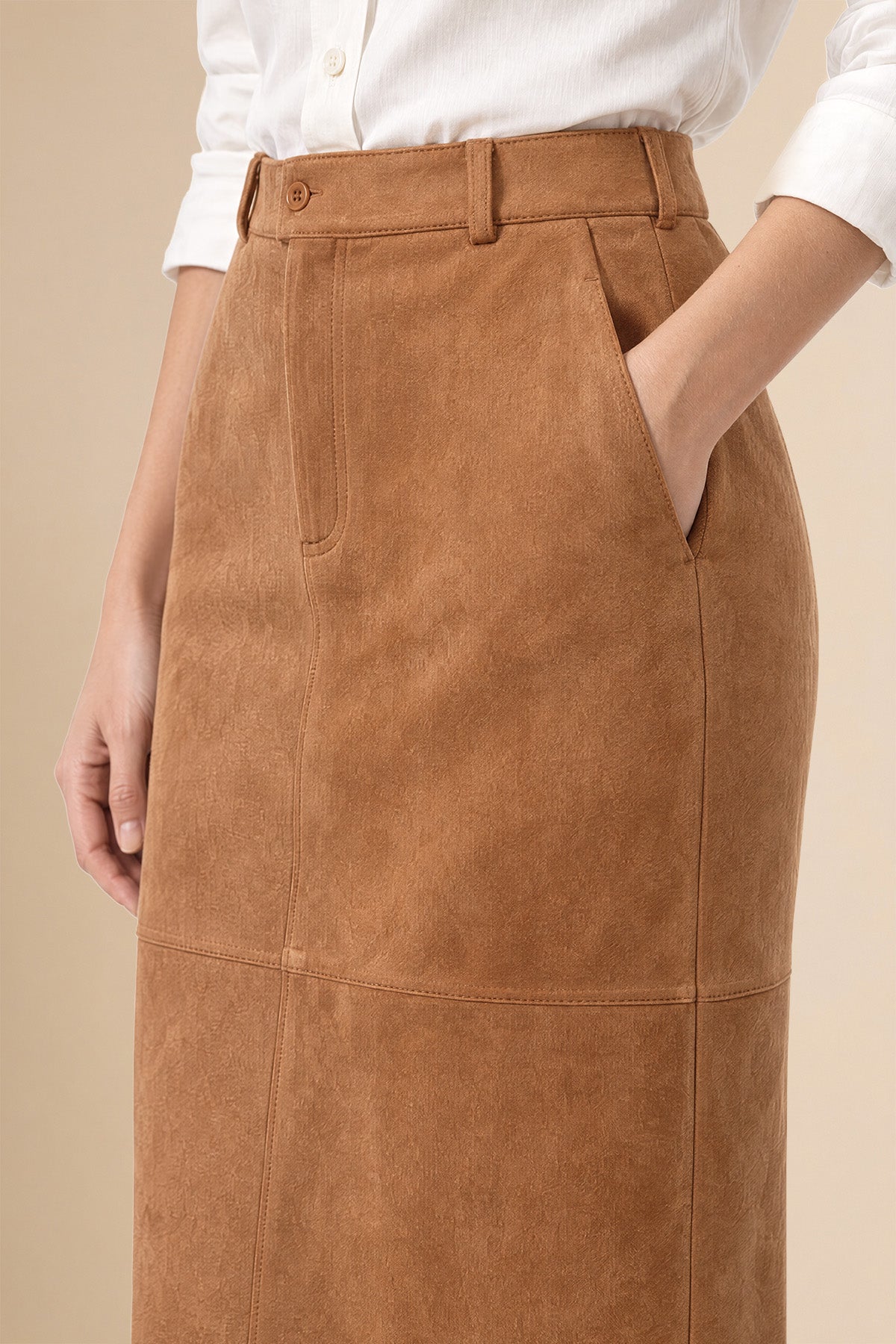Womens Camel Suede Maxi Skirt | CicyBell