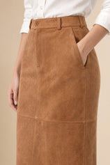 Womens Camel Suede Maxi Skirt | CicyBell
