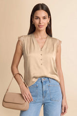 Womens Camel Silk Satin Tank Tops | CicyBell