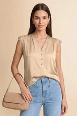 Womens Camel Silk Satin Tank Tops | CicyBell
