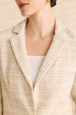 Womens Camel Beige Plaid Tweed Blazer Jacket | CicyBell
