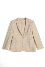 Womens Camel Beige Plaid Tweed Blazer Jacket | CicyBell