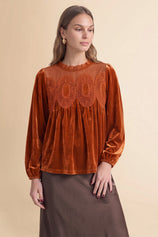 Womens Caramel Velvet Babydoll Tops | CicyBell