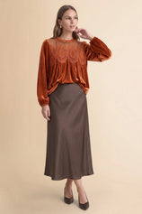 Womens Caramel Velvet Babydoll Tops | CicyBell