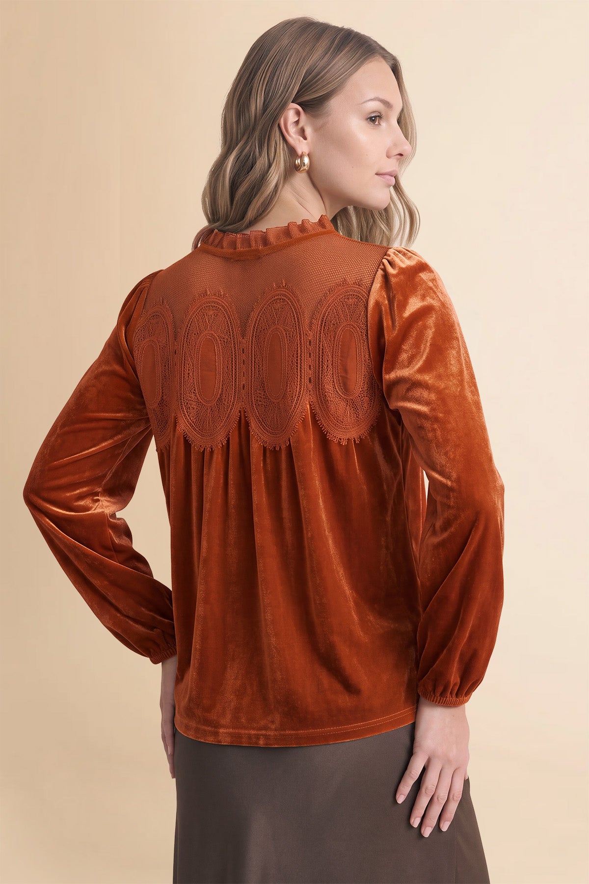 Womens Caramel Velvet Babydoll Tops | CicyBell