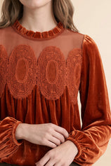 Womens Caramel Velvet Babydoll Tops | CicyBell
