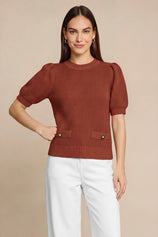 Womens Caramel Puff Short Sleeve Sweaters Tops | CicyBell
