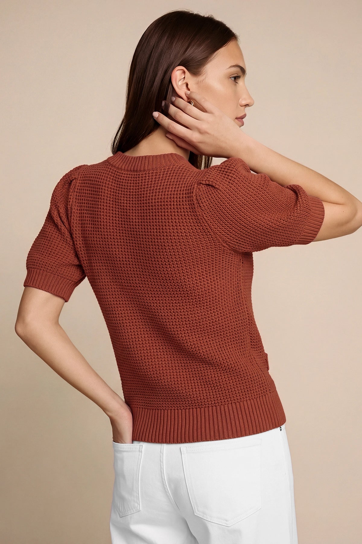Womens Caramel Puff Short Sleeve Sweaters Tops | CicyBell