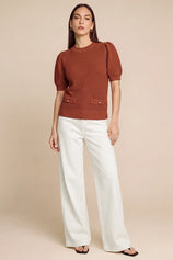 Womens Caramel Puff Short Sleeve Sweaters Tops | CicyBell