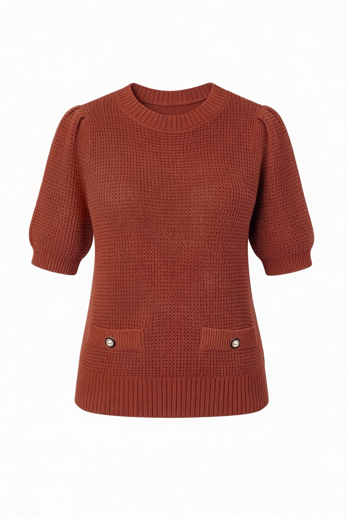Womens Caramel Puff Short Sleeve Sweaters Tops | CicyBell