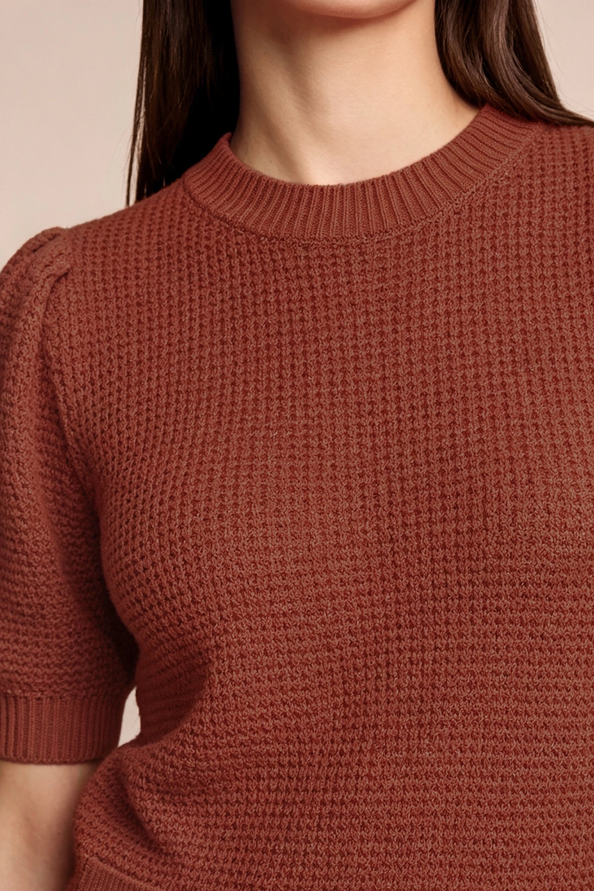 Womens Caramel Puff Short Sleeve Sweaters Tops | CicyBell