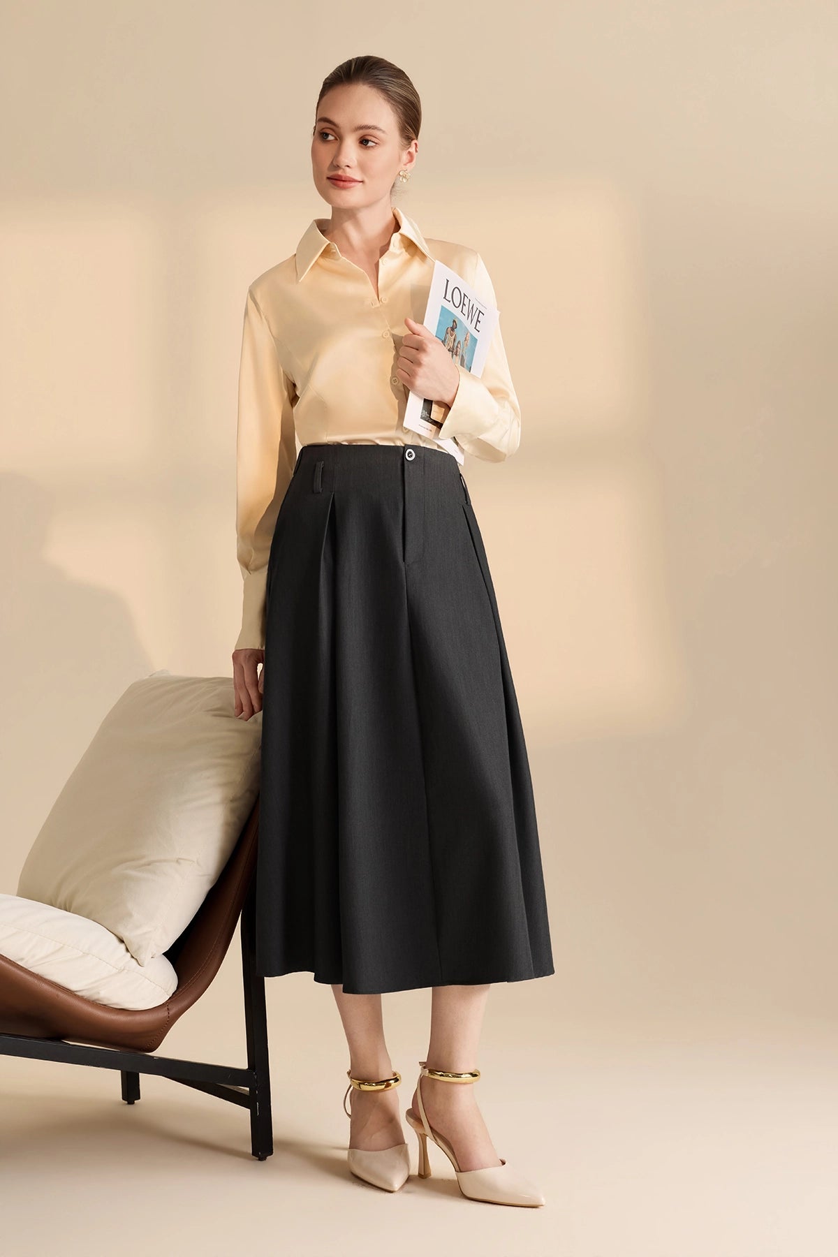 Womens Champagne Satin Button Down Shirt | CicyBell