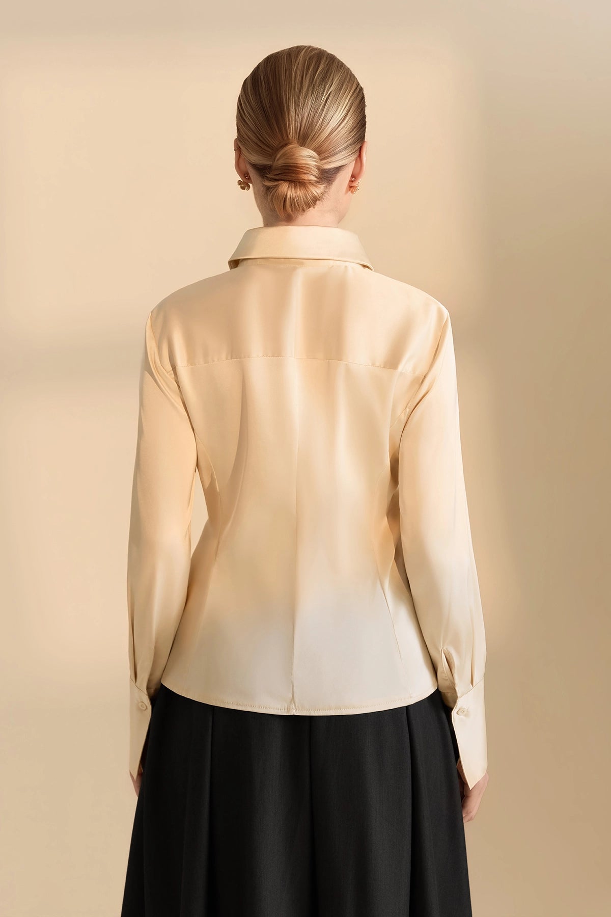 Womens Champagne Satin Button Down Shirt | CicyBell