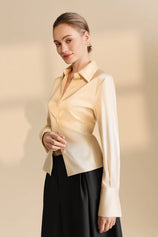 Womens Champagne Satin Button Down Shirt | CicyBell