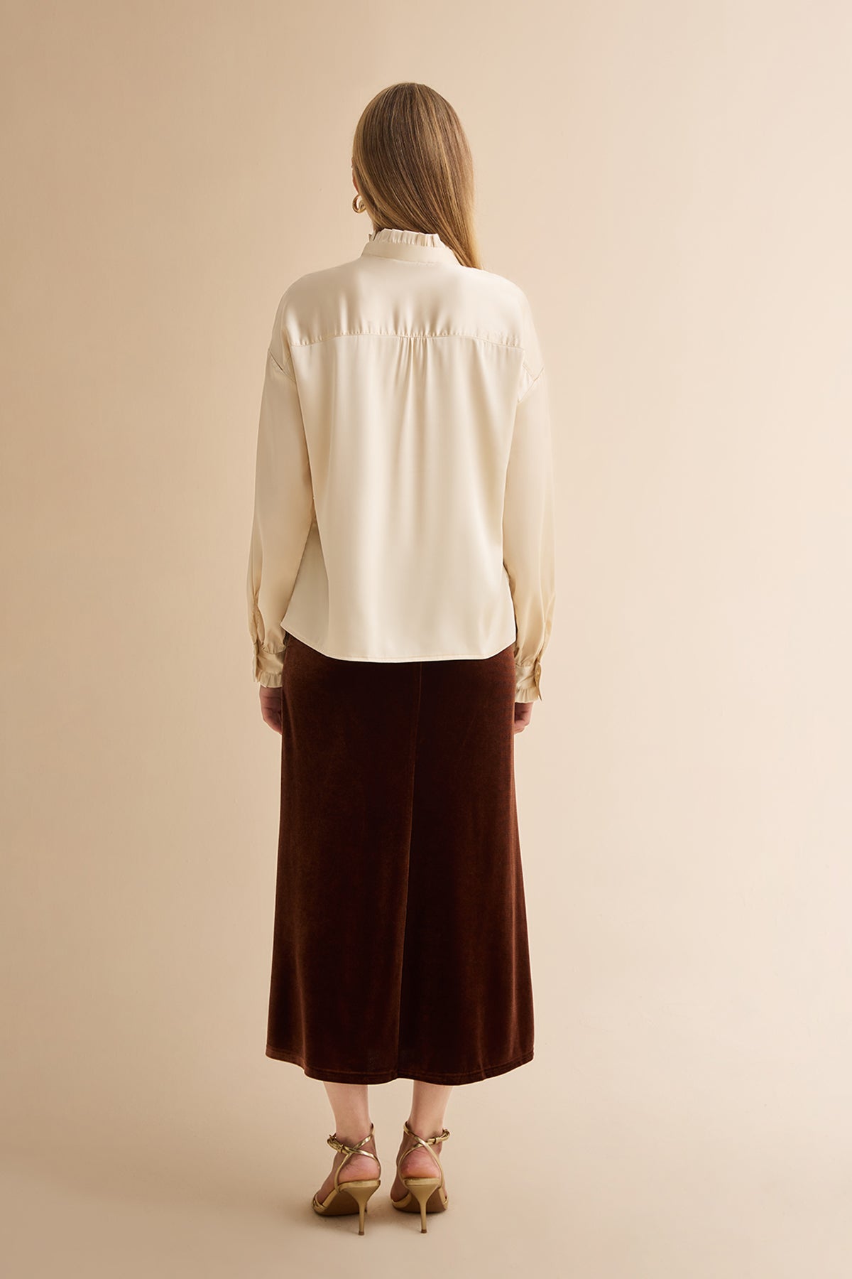 Womens Champagne Satin Button Down Shirts | CicyBell