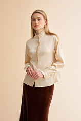 Womens Champagne Satin Button Down Shirts | CicyBell