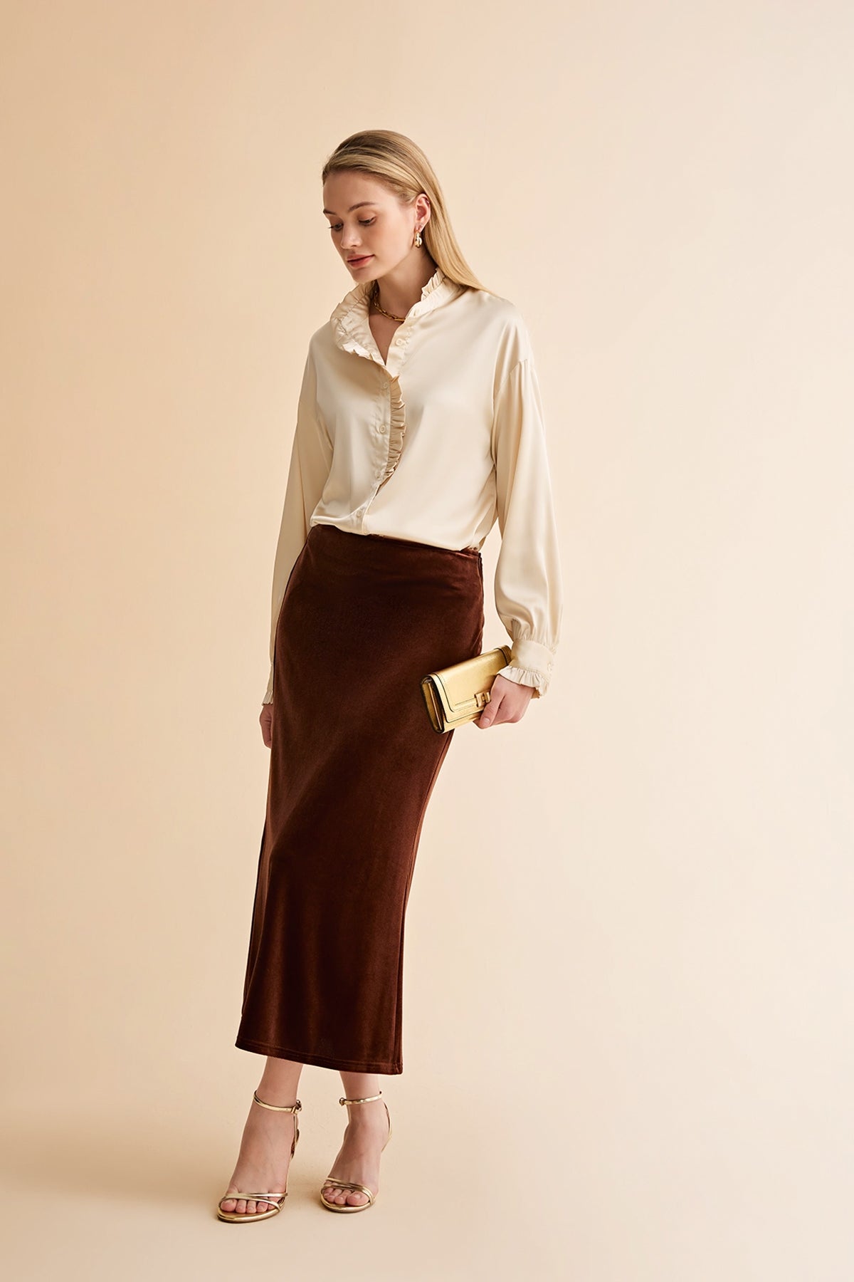 Womens Champagne Satin Button Down Shirts | CicyBell