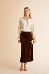Womens Champagne Satin Button Down Shirts | CicyBell