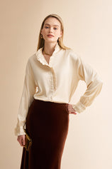 Womens Champagne Satin Button Down Shirts | CicyBell