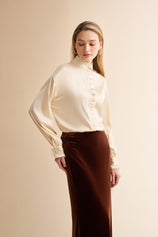 Womens Champagne Satin Button Down Shirts | CicyBell
